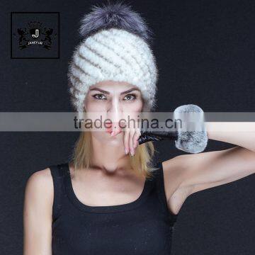 Beautiful ladies knitted winter mink fur pom pom beanie hats