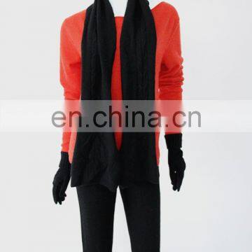 black cable cashmere knit 7GG winter hat scarf and gloves set