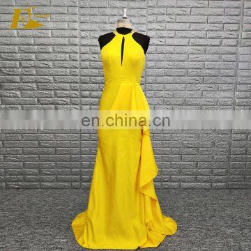 Real Sample Sleeveless Backless Sexy Long Train Yellow Evening Dresses 2017