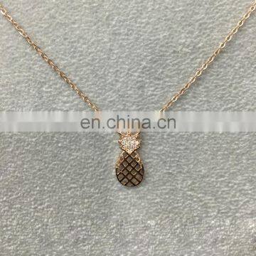 Fashion Delicate Hollow Micro Pave Diamond Pineapple Pendant Gold Plated Fruit Necklace Stylish 925 Sterling Silver Jewelry