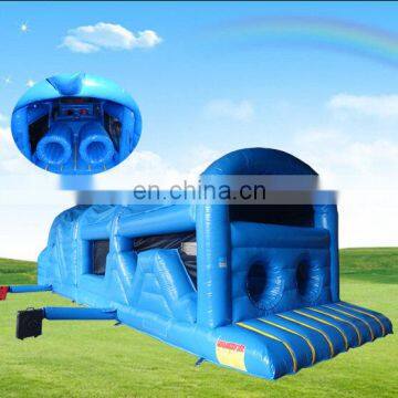 blue enclosed inflatable obstacle course