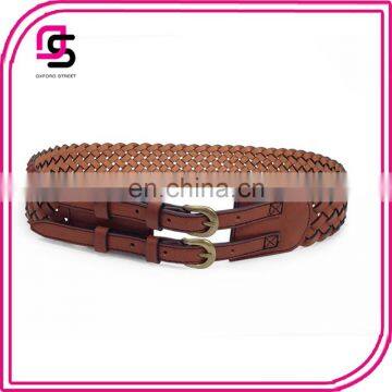 top sale woman ladies vintage woven double buckle waist belt