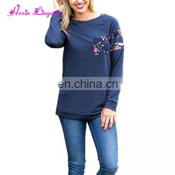 Factory price blue long sleeves o neck winter shirts womens blouses 2017