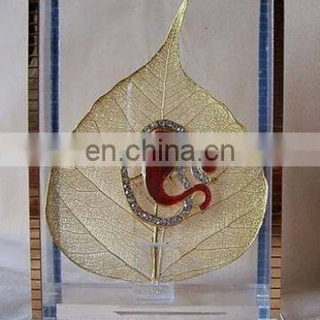 Gold Plated Natural Peepal Leaf Ganesh