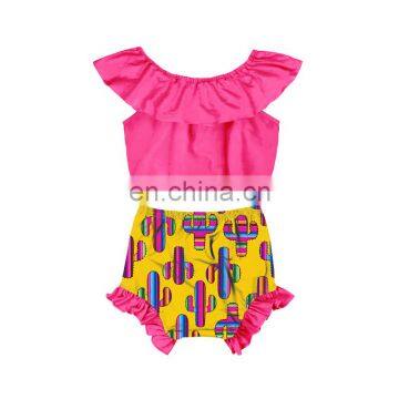 Factory direct sale baby suit sleeveless Top and colorful printing shorts bummies Soft Baby Girl summer suit