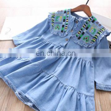 Girls embroidered wood ears lapel denim dress