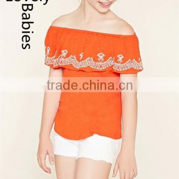 Latest design summer tops 2016 off shoulder floral embroidery design top