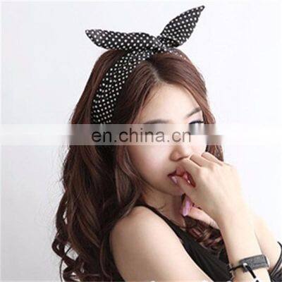 1Pc Cute Leopard Dots lip print flower Bunny Rabbit Ear Ribbon Headwear Hairband Metal Wire Scarf Headband Hair Band Accessories