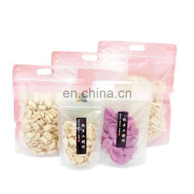 Customized Matte Frosted Not Clear Zipper Resealable Stand Up Drink Bags With Handle Snack Food Tea Packing Drinking Pouches