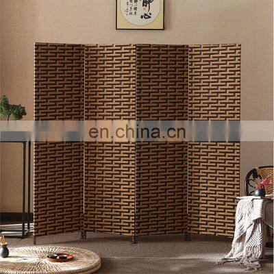 wooden rattan pine wood 4 panel foldable room separator dividers for bedroom