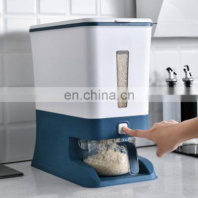 rotatable rice bucket  kitchen container pet food chinese foldable cereals plastic rice dispenser storage box