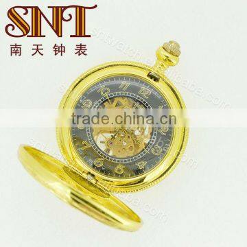 SNT PW009A Gold elegance luxury mechanical skeleton pocket watch Flower shape case