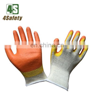 4SAFETY Cotton Knitted With Orange Latex Half Coated Double Dip Work Gloves