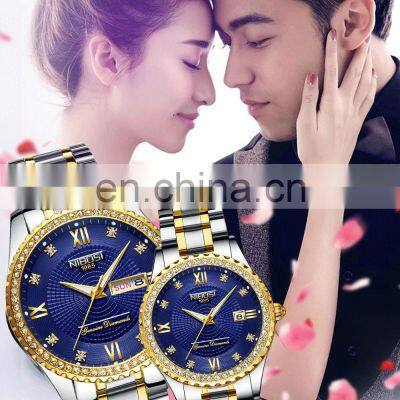 NIBOSI Lover Brand Hand Watch Couple Watch Unisex Ladies Stainless Steel Diamond Quartz Watches