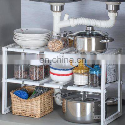 2 Tier Expandable Shelf Rack Under Sink Storage Organizer for kitchen room