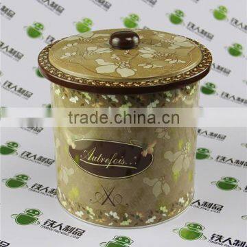 Empty small metal case round tea tin plate box