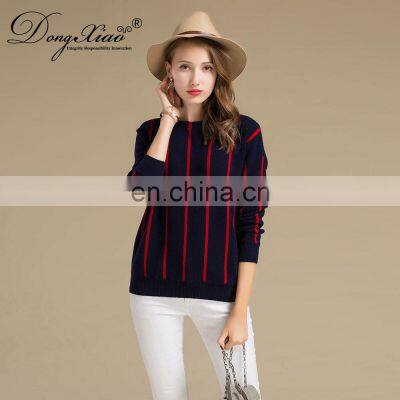 100% Cashmere Vertical Striped Round Neck Women's Sweater Knitted Winter OEM Supply photo-5