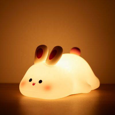 EGOGO Rechargeable Led Soft Touch Nursery Lamp Bunny Rabbit Silicone Night Light For Kids Light Up Silicone LED Animal Lamp