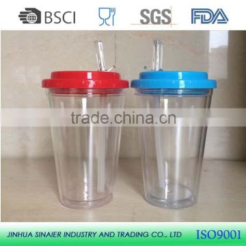 Plastic tumbler straw juice Mugs BSCI approval double wall PS/AS