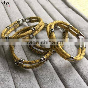 Fast delivery 2016 Fashion Jewelry Yellow Python Leather Bracelet With 316L Stainless Steel Clasp In Stock