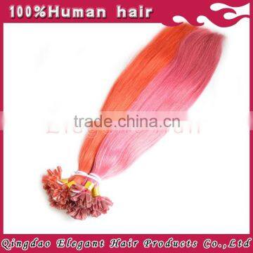 Grade 6A pink color pre bonded silky straight human hair extension