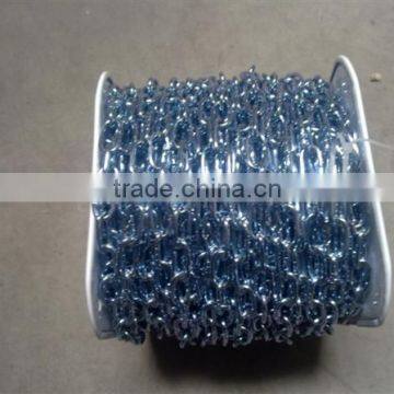 long link welded chain, blue/black plastic spools, zinc plated chain