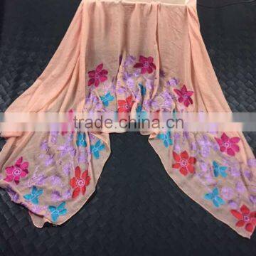New Style Viscose Colorful Flower Fashion Woman Shawl Embroidery Designs
