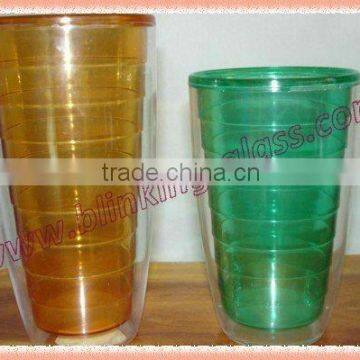 Plastic Double Wall Cup With Straw and Lid- 16OZ/21OZ