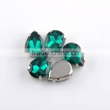 Tear drop emerald crystal glass fancy stone sew on beads for clothing