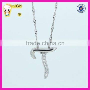 Personalized letter necklaces with water wave chain, cheap T pendant zircon necklace