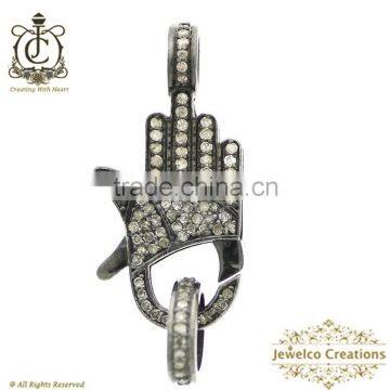 Hamsa Hand Style Designer Jewelry Lock Clasp, 925 Sterling Silver Diamond Pave Lock Clasp Jewelry Component Manufacturer,