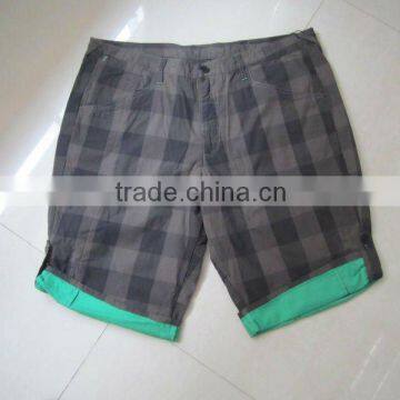 2012 new mens fashion plaid cotton cargo shorts with green lining