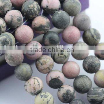 2.0mm Large Hole Hot Selling Round Matte Black Stripe Rhodochrosite Gemstone Loose Beads Approximate 15.5 Inch