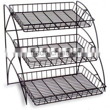 Open Black Shelving with Rectangular Wire Rack with 3 Tiers for Tabletop