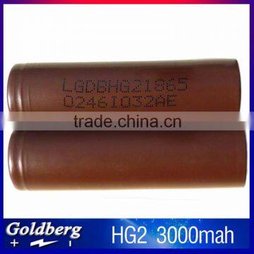 2016 Top selling 18650 rechargeable lithium battery 3.7V 3000mAh LG 18650 Batteries LG hg2 3000mAh li-polymer battery cell