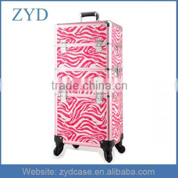 Pink Zebra Pattern Aluminum And PVC Material Makeup Vanity Trolley Case Grooming Hair Styling Tools Case ZYD-HZ82208