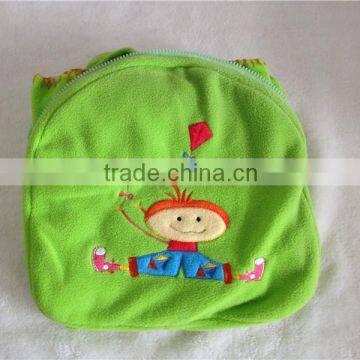 High quality green embroidered children's micro fleece blanket with backpack 75x100cm