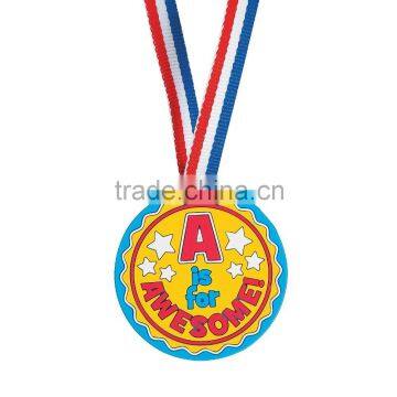 Hot Sale Custom Cheap Fashionable Sport Souvenirs 3D PVC Rubber A Is For Awesome Award Medals with Ribbon for Promotional Gifts