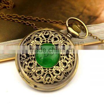 Zinc Alloy with iron chain & Cats Eye & Glass antique bronze color plated oval chain, Fashion Watch Necklace