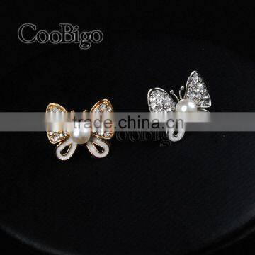 Fashion Jewelry Rhinestone Pearl Butterfly Cuff-Link Gold Silver Ladies Party Wedding Gift Promotion Apparel Accessories