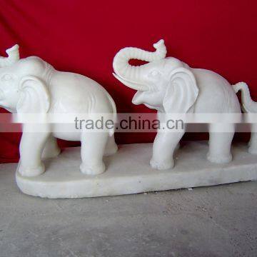 Elephant Garden Statues White Marble Stone Hand Carving Sculpture