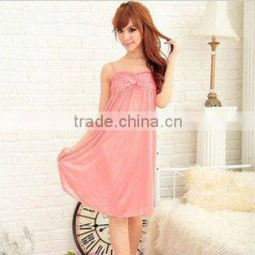 Ladies Home Furnishing service sexy suspender bow ice short-sleeved gown S09