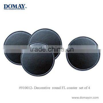 S/4 round faux leather cup coaster set, drink coaster