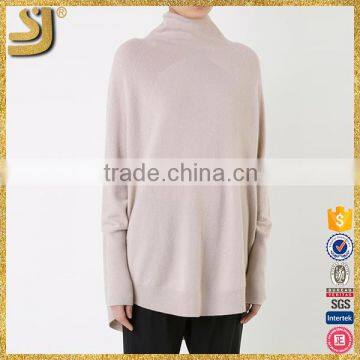 Ladies Beige Cashmere Turtleneck Oversized Jumper Sweater photo-3