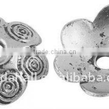 Tibetan Style Beads Caps, Lead Free, Flower, Antique Silver, 15x5mm, Hole: 2mm(TIBEB-A101311-AS-LF)