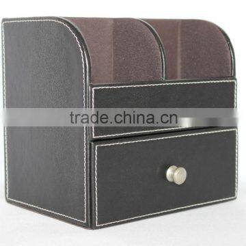 Desktop Faux Leather Pen Holder With Drawer/Multifunctional MDF Pen Box photo-3