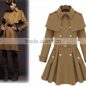 ladies New autumn and winter retro cape collar women's wool coat