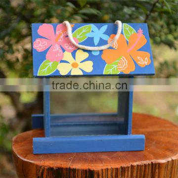 OEM and FSC blue wooden bird feeder painting bird case