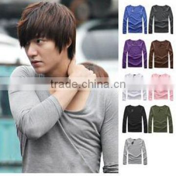 Men's long sleeve top Pure color round neckline T-shirt