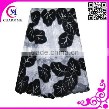 Party lace fashion design black and white color organza with velvet